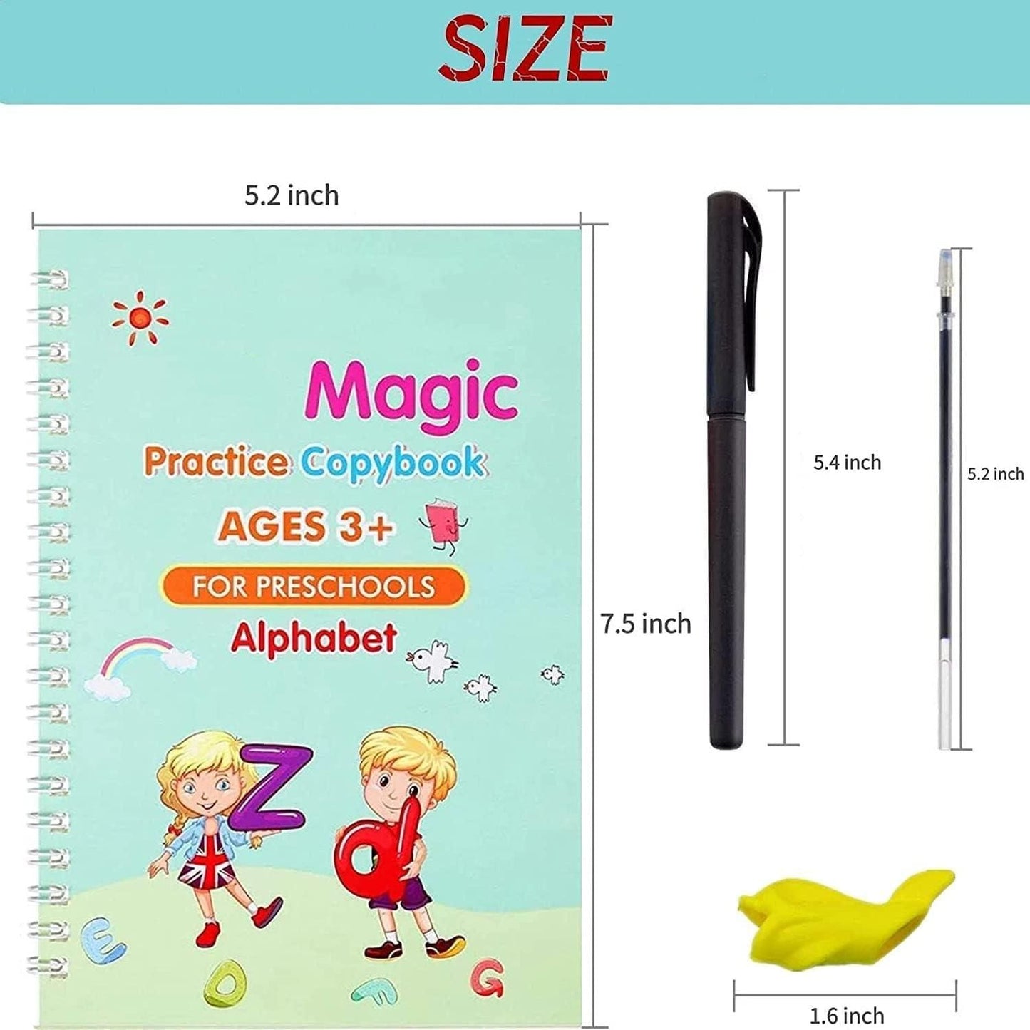Magic Practice Copybook 4, piece of Pen, 1 piece of Grip, 4 piece of Book, 10 piece of RefillMaterial