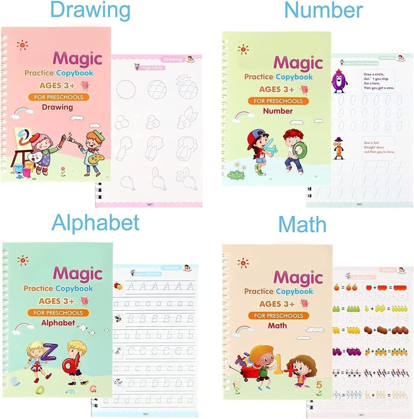 Magic Practice Copybook 4,  piece of Pen, 1 piece of Grip, 4 piece of Book, 10 piece of RefillMaterial