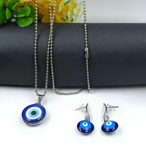 Classy Evil Eye combo (Pack of 4)| 1 Chain Pendant, 1 Pair of Earing | 1 Adjustable Bracelet and 1 Anklet