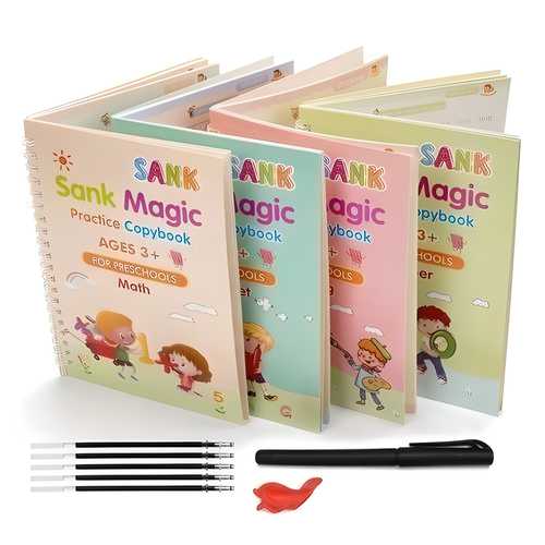 Magic Practice Copybook 4,  piece of Pen, 1 piece of Grip, 4 piece of Book, 10 piece of RefillMaterial