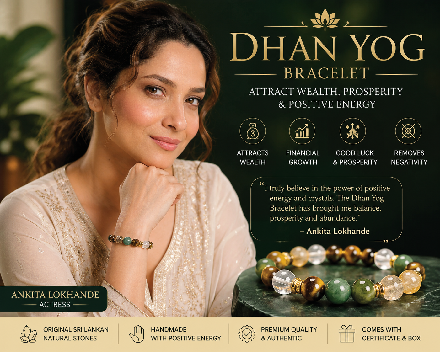100% Original Sri Lankan Stone Dhan Yog Bracelet | Wealth, Abundance & Success Crystal Bracelet